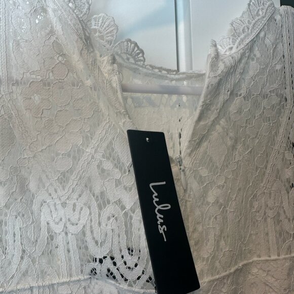 Lulu's Remarkable White Sheer Lace Short Sleeve Mini Dress - Picture 5 of 6